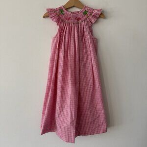 Silly Goose Smocked Bishop Dress Size 4T Palm Tree Flamingo Embroidery Resort